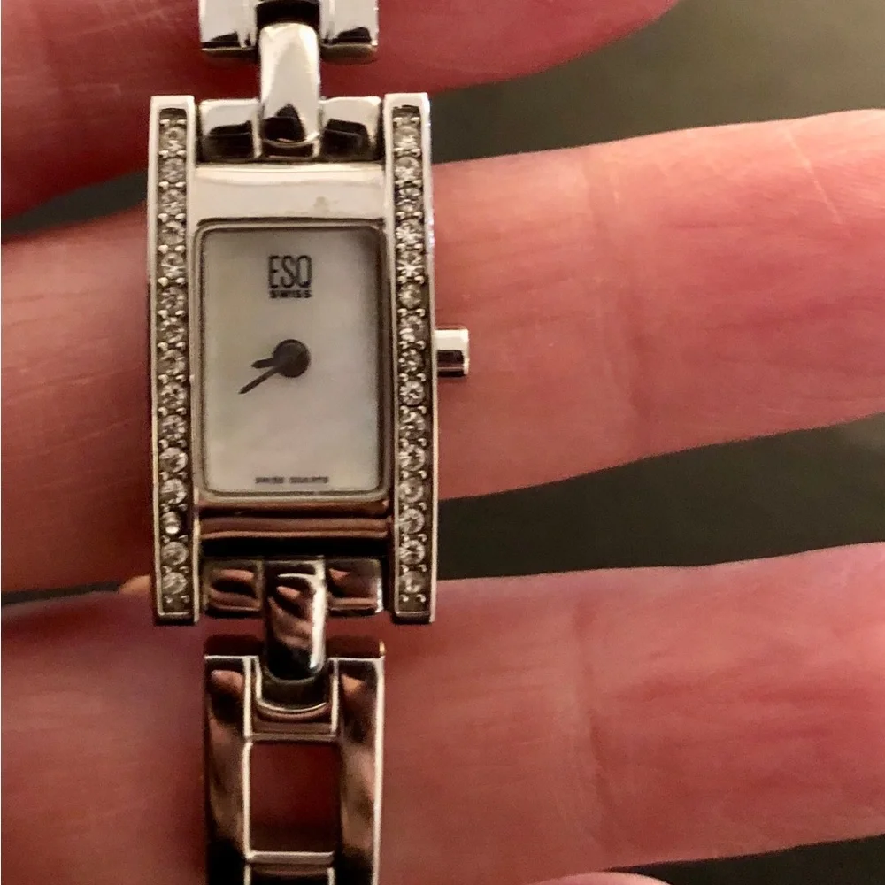 ESQ by Movado Diamond Accented Bezel Mother of Pearl Stainless Steel Dress Watch